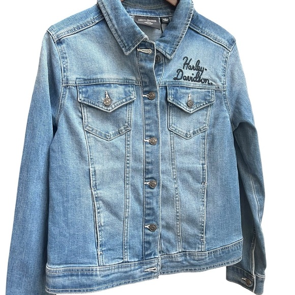 New - Harley-Davidson Women's Winged Cotton Blend Denim Jacket - Picture 2 of 4
